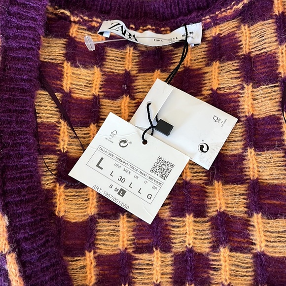 NWT Zara Wool Blend Plaid Knit Cardigan Jacket Size LARGE - Picture 5 of 7